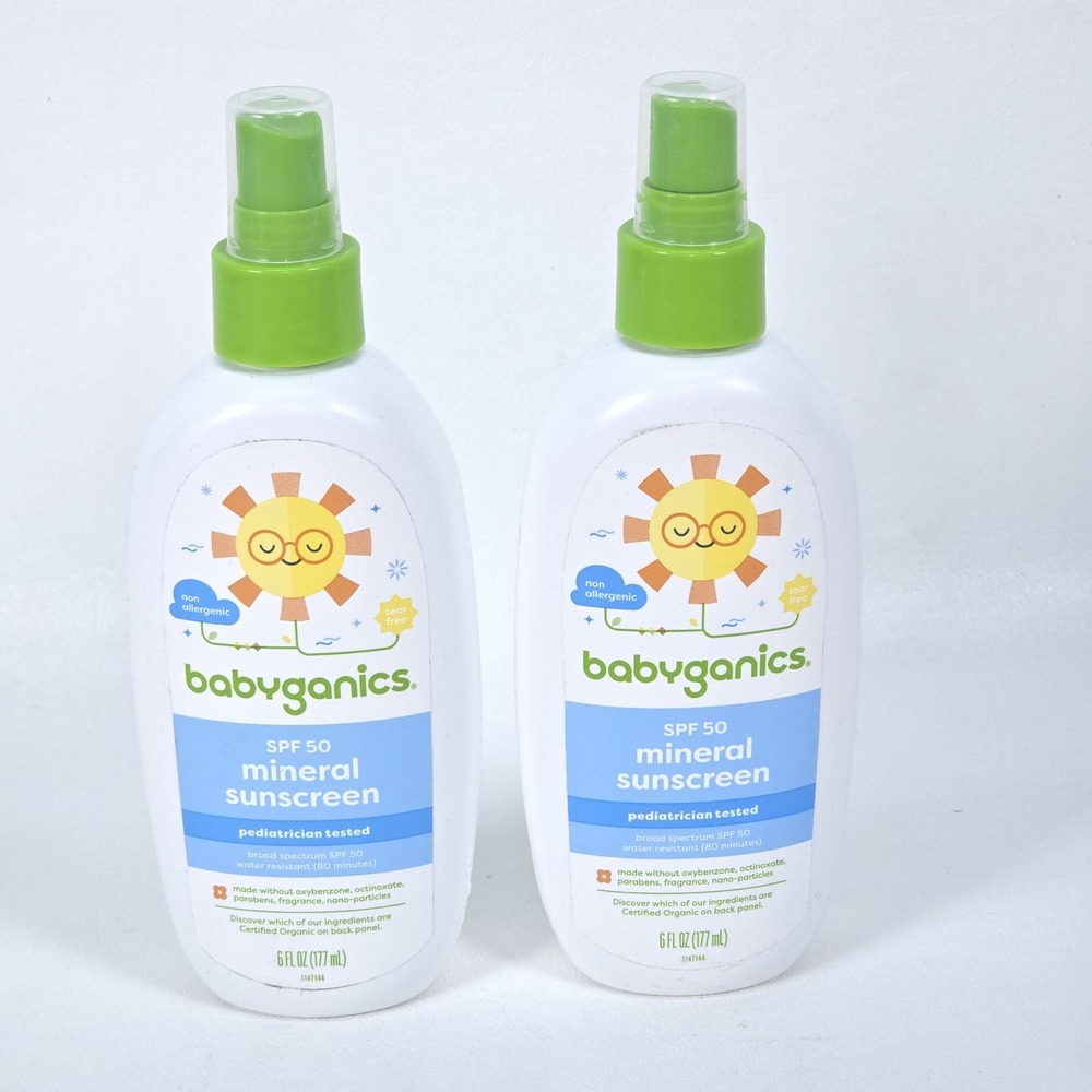 2 pk Babyganics Mineral-Based Sunscreen Spray SPF 50+ Tear Free Exp 09/25+ NEW